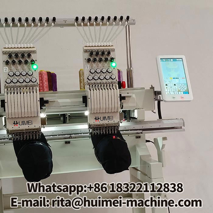 Dual-head embroidery machine setup for custom cap embroidery